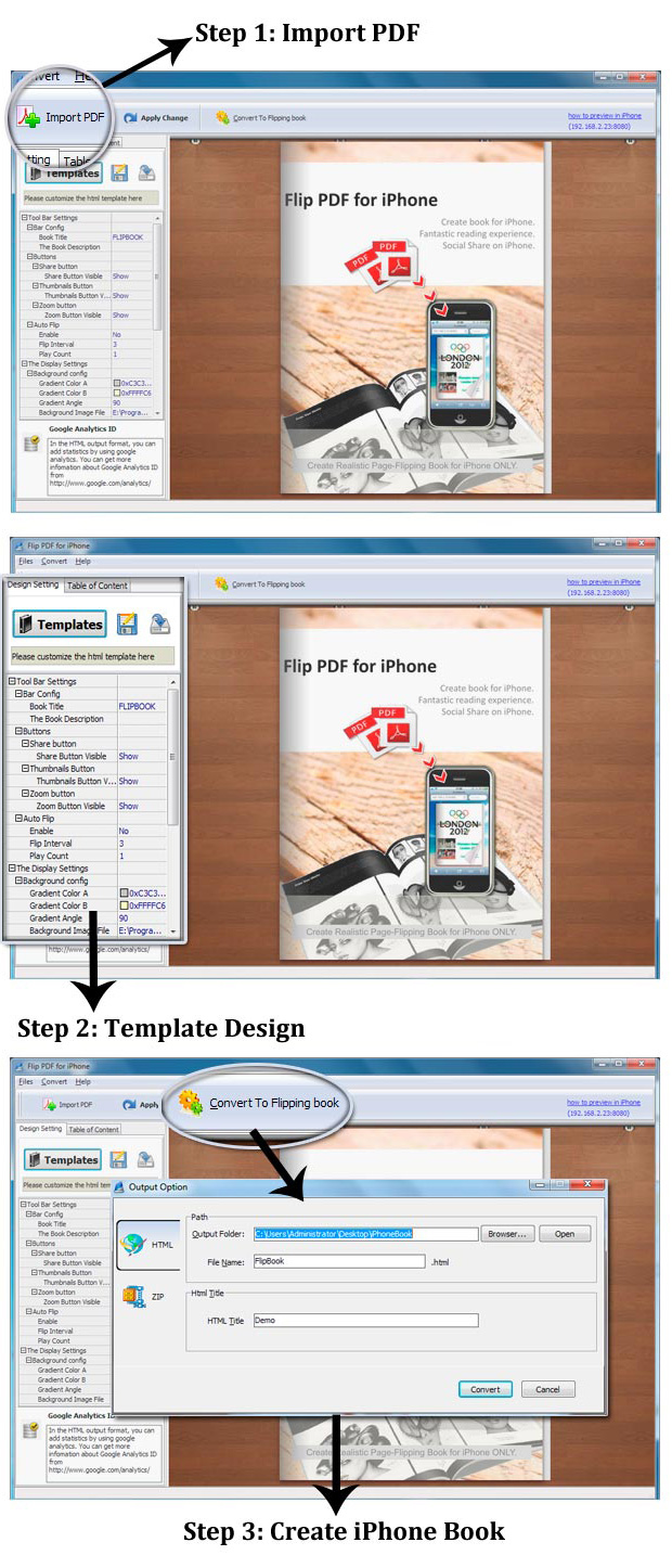 easy steps of using Flip PDF for iPhone