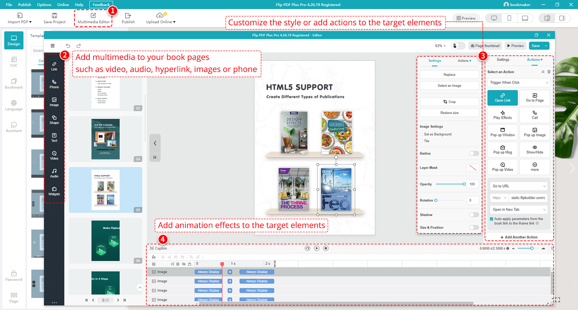 Step3: Enrich flipbook with videos, audios, images and links