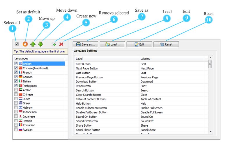 book language settings